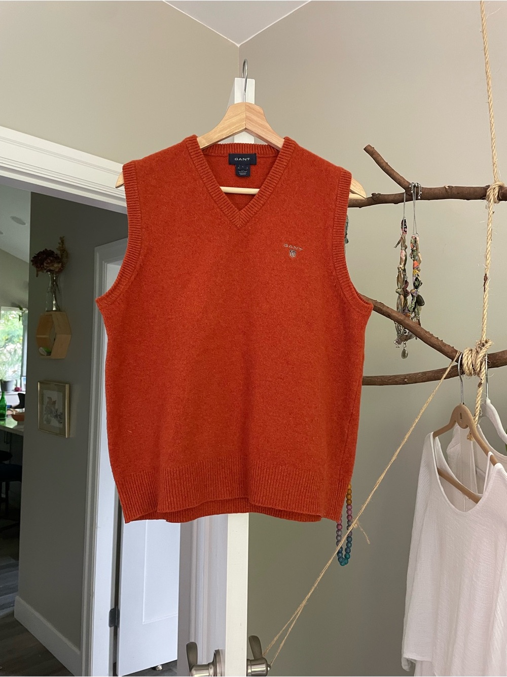 GANT Orange V-Neck Wool Sweater Vest L